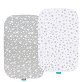 Biloban bassinet sheets grey ultra-soft jersey cotton for delicate baby skin.