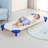 Biloban cot sheet 23x51, white folded, compact preschool nap setup.