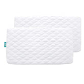Biloban crib mattress protector fitted to 52x28 mattress for secure spill protection.