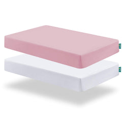 Biloban crib sheets with elastic band for a snug, secure fit on standard cribs.