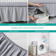 Biloban grey crib skirt under-bed view emphasizes hidden storage-friendly look