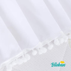 Biloban crib skirt white 14-inch drop fits standard cribs for a clean look.