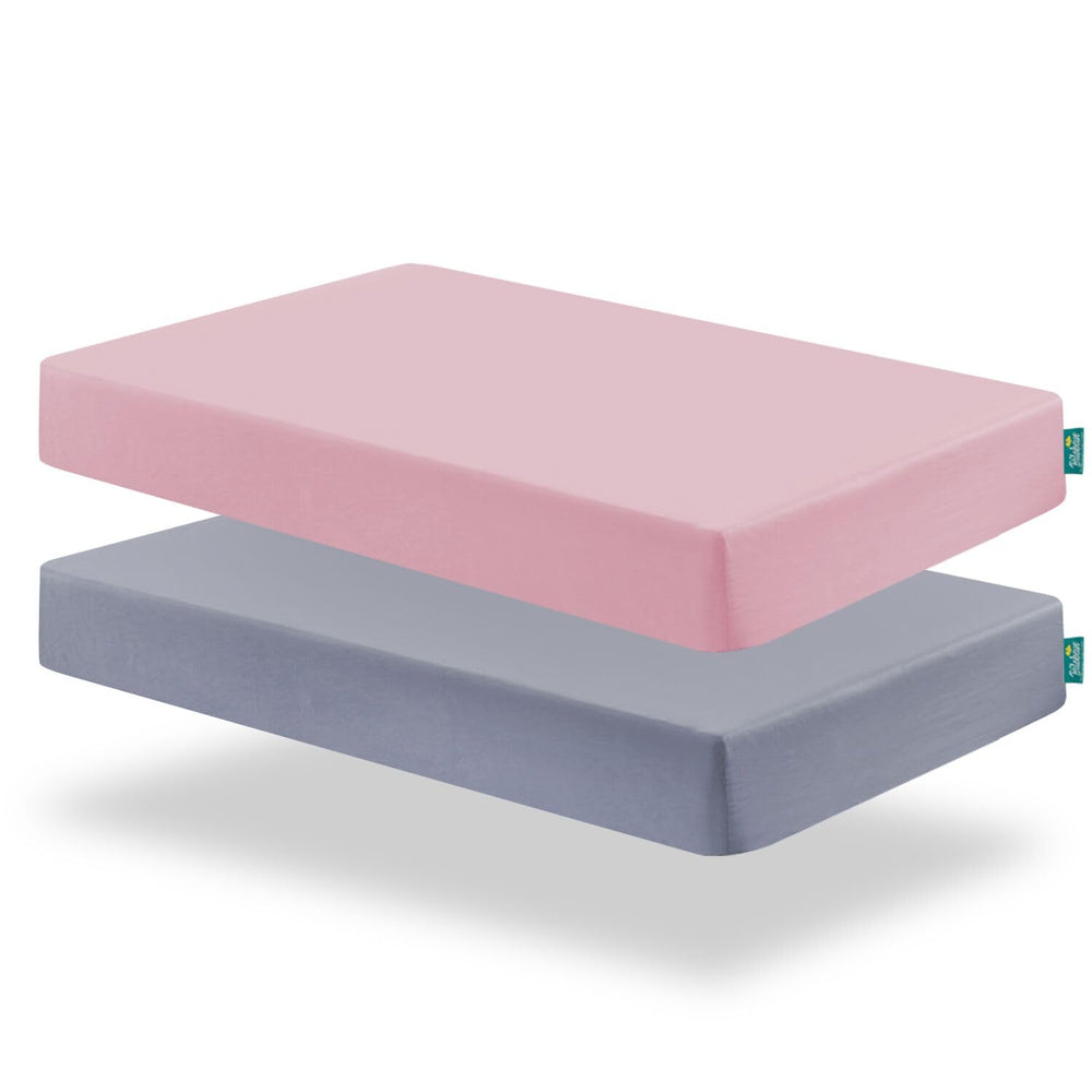 Biloban mini-crib-sheets fitted 38x24 in grey-pink offer snug, comfortable sleep for baby.