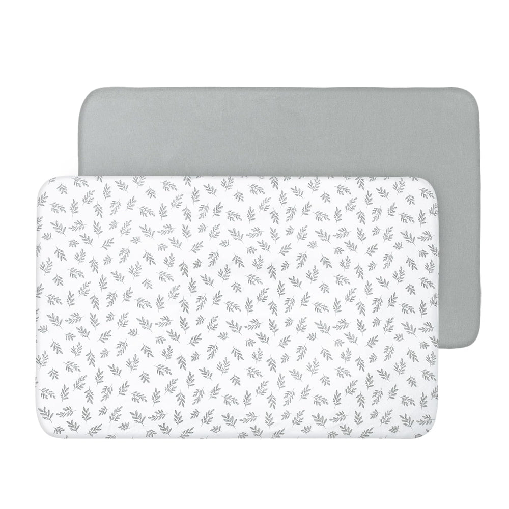 Biloban mini crib sheets fitted in grey snugly cover 38x24 inch mattress.
