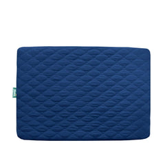 Biloban pack-and-play-mattress-protector-navy 39x27 fits securely and guards against leaks.