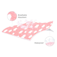 Biloban Pack and Play protector Pink Cloud, side view with secure elasticized skirt.