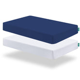 Biloban pack and play fitted sheet with elastic band for a snug, flat fit.