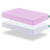 Biloban pack and play sheets with elastic edge for secure fit.