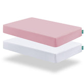 Biloban pack and play sheets fitted 2-pack showing snug elastic edge for secure fit.