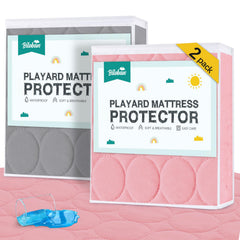 Biloban Pack-n-Play mattress pad gray-pink front view for gentle skin comfort