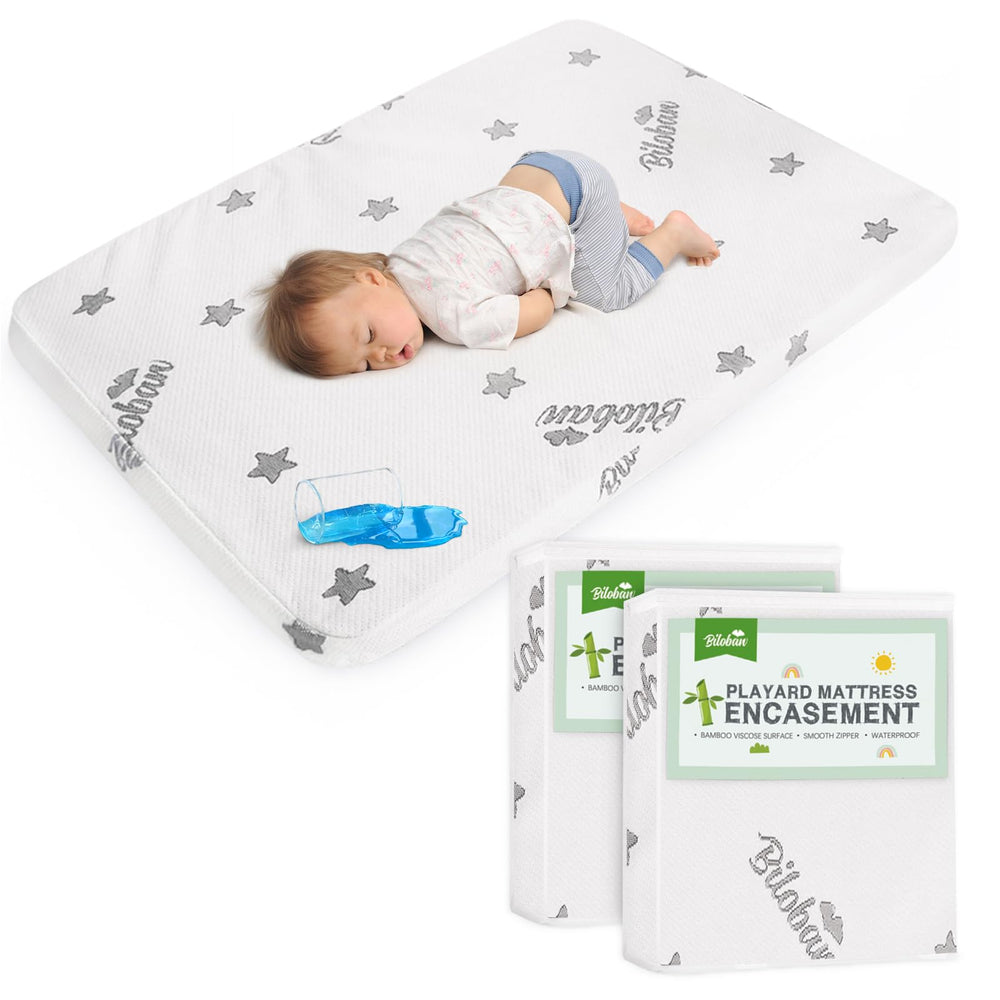 Biloban pack-n-play-mattress-protector-2pack protects portable crib mattresses during naps and play.