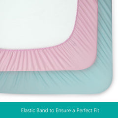 Biloban sheet on mattress demonstrates snug fit on portable playard mattress.