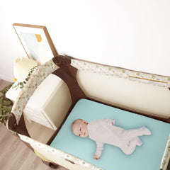 Biloban two-pack pink and aqua pack and play sheets ready for nursery coordination.