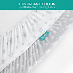 Biloban pack n play sheet white grey star print ready for bedtime.