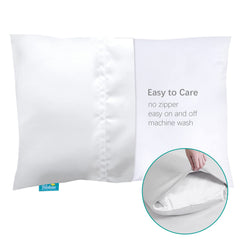 Biloban satin toddler pillowcase demonstrates envelope closure for easy use.