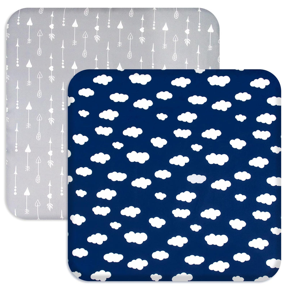 Biloban square playard fitted sheets navy cloud closeup — ultra-soft microfiber for comfy naps
