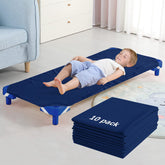 Biloban cot sheet navy 10-pack folded for quick rotation during daycare naps