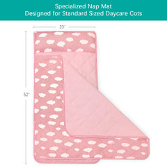 Biloban Toddler Nap Mat Pillow close-up highlights built-in pillow for comfortable rest.