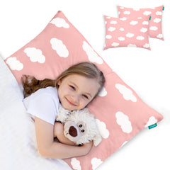 Biloban toddler pillow pink cloud side view compact support for small beds