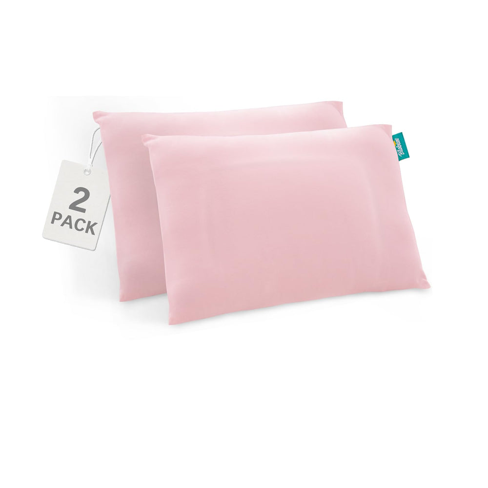 Biloban toddler pillowcase with pink heart pattern provides soft, breathable comfort for delicate skin.