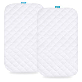 Biloban waterproof bassinet pad cover on bedside sleeper protects the mattress from spills.