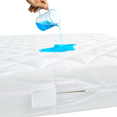Biloban waterproof crib mattress encasement top view shows full 6-sided protection for spills