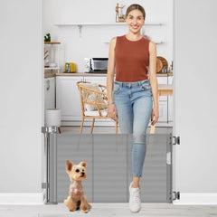 Bingguz Short Dog Gate doorway closed to keep pets out of restricted area