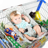 Binxy Baby cart hammock with secure clips keeps baby safely seated during shopping.