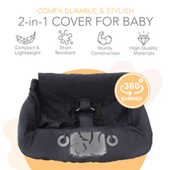 Binxy Baby Cushy Shopping Cart Cover shows 360-degree barrier for protection