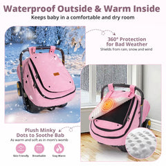 Bioby pink cover shows large zipper opening for quick baby access
