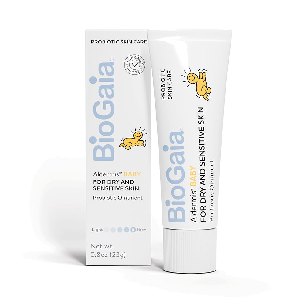 BioGaia Baby Probiotic Ointment tub closeup showing creamy texture for gentle skin hydration.