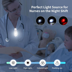 BirkinHOME nurse light clipped to scrub showing secure clip for night shifts.