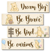 BirtDerr Winnie nursery decor set features four wooden signs for a playful baby room.