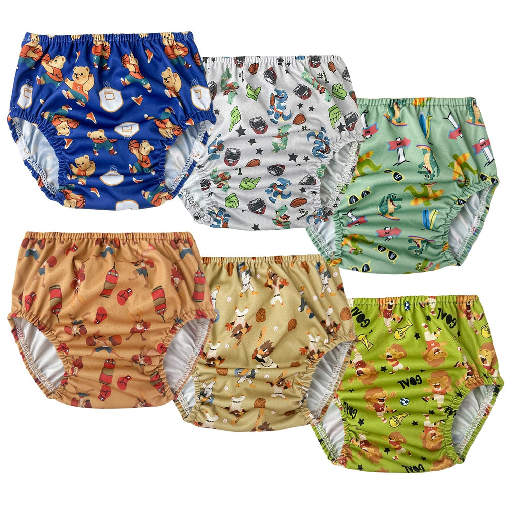 BISENKID rubber pants for toddlers with pattern design; comfortable fit and leak prevention.