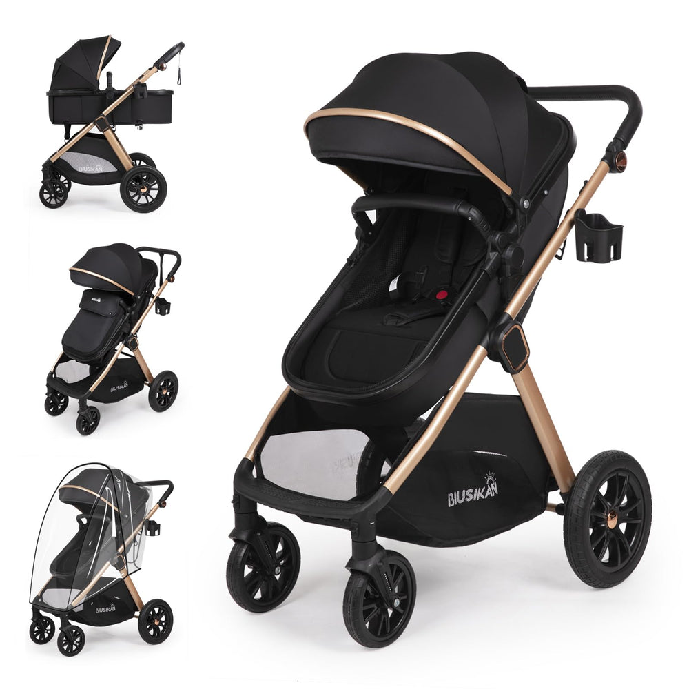 BIUSIKAN 6-in-1 stroller bassinet conversion for newborn comfort and transition ease.