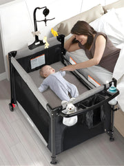 BIUSIKAN Baby Bassinet setup shows easy 5-in-1 assembly for busy parents