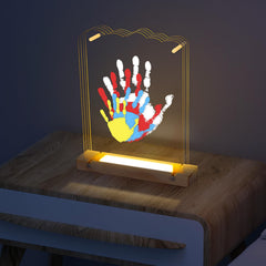 Bixinyo family-handprint-kit LED base creates a lasting family keepsake for home display.
