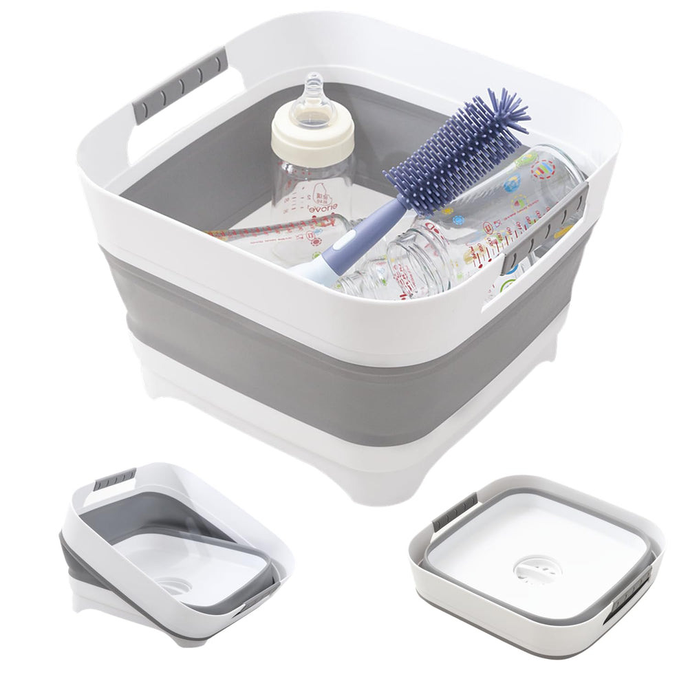 BKJSP collapsible wash basin expanded to 12x12x7.9 inches, ideal for compact sinks.