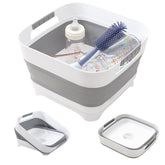 BKJSP collapsible wash basin expanded to 12x12x7.9 inches, ideal for compact sinks.