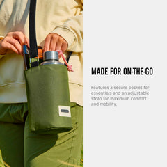 Secure pocket of the Black+Blum bag stores phone or keys during commutes.