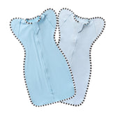 Blackleaf Baby swaddle sky-blue and light-blue set shows snug fit for cozy newborn sleep
