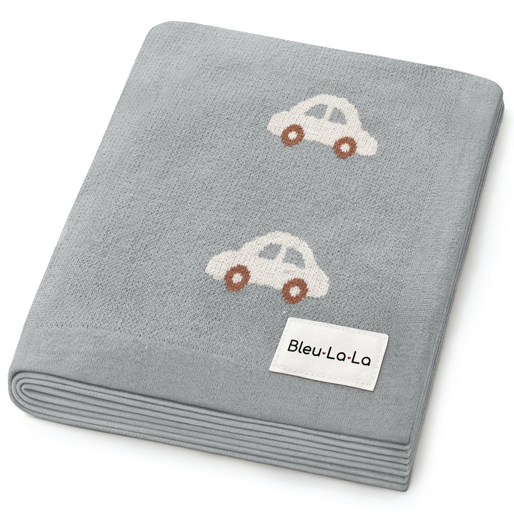Bleu La La baby swaddle blanket in Cars Grey, cozy and versatile for newborns.