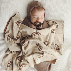 Bleu La La 36x32 rainbow-taupe blanket ready for swaddling and cuddling.