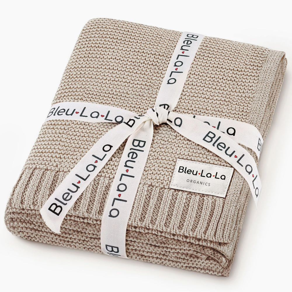 Bleu La La Heritage Knit Baby Blanket shows a soft texture for newborn comfort.