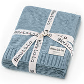 Bleu La La heritage knit blanket close-up shows ultra-soft organic cotton texture for newborn comfort.
