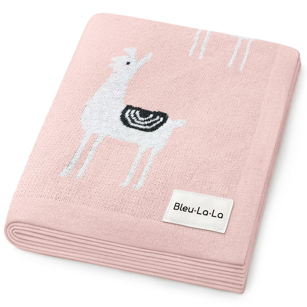 Bleu La La llama pink swaddle closeup highlights breathable cotton softness for newborn skin