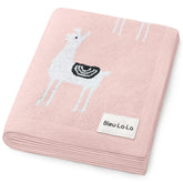 Bleu La La llama pink swaddle closeup highlights breathable cotton softness for newborn skin