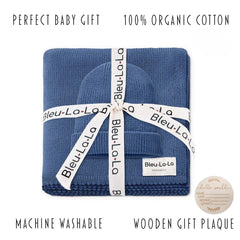 Bleu La La Luxe denim blue gift box, ready to gift at baby showers.