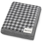 Bleu La La luxury knit plaid blanket in gray showing premium newborn softness