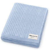 Bleu La La sky-blue organic ribbed swaddle blanket folded for a cozy newborn cover